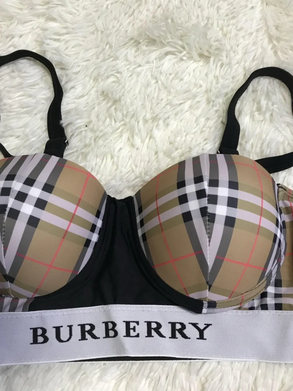 Burberry Tan Check Bralette & High-Waist Brief Set - Picture 2 of 4
